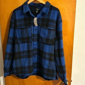 Flannel Shirt Jacket Mens Medium Plaid Royal Blue
